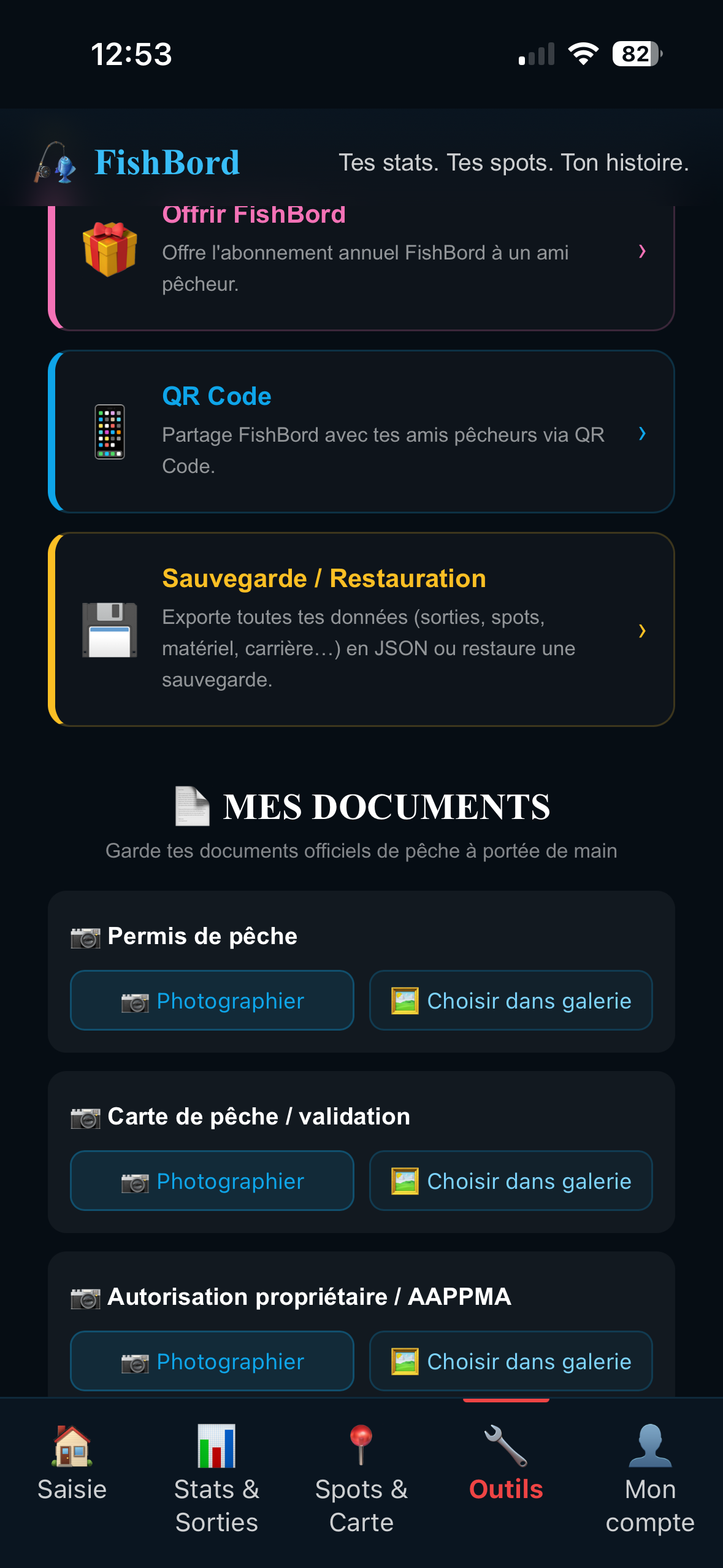 FishBord — carte fédérale, AAPPMA, permis nuit, tout sur ton téléphone