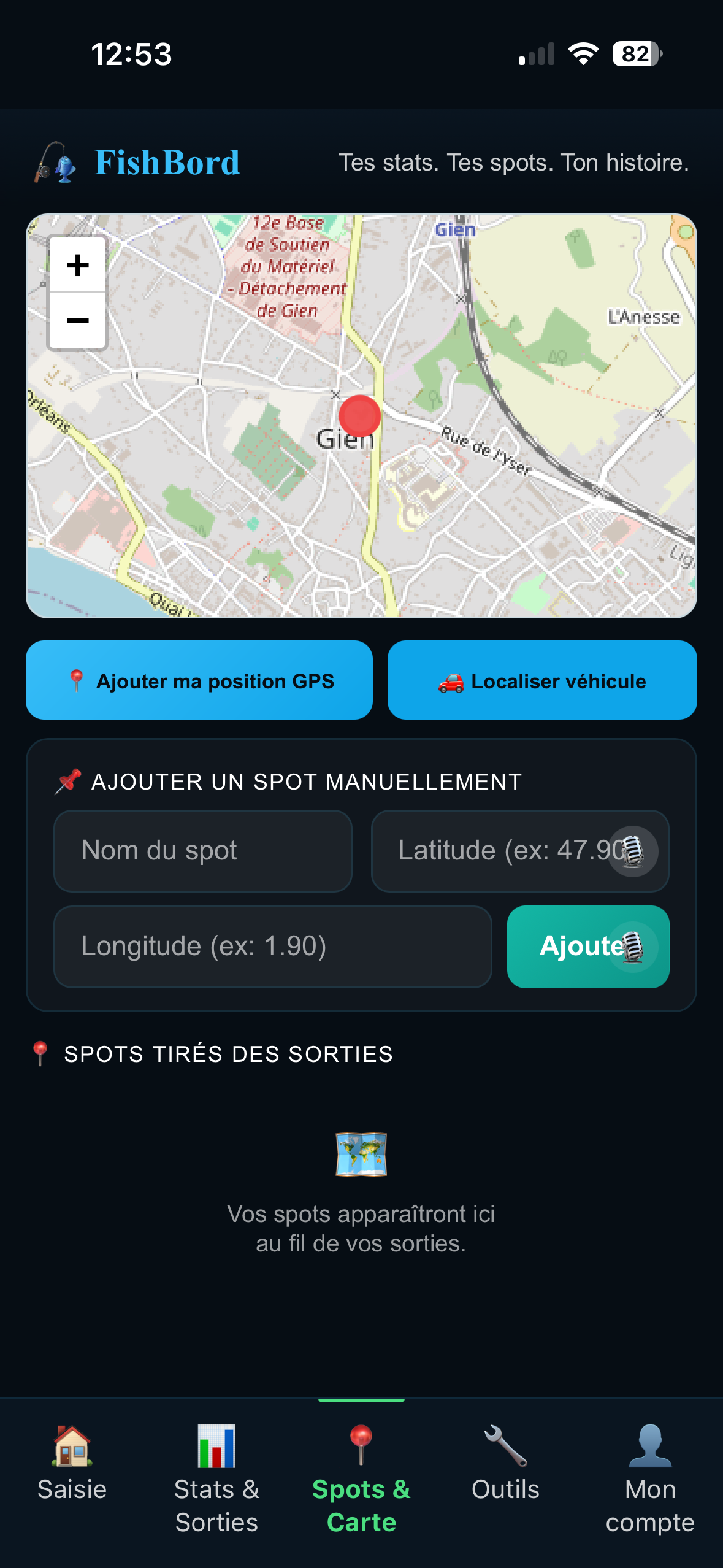 FishBord — tes spots GPS archivés, prêts à réutiliser